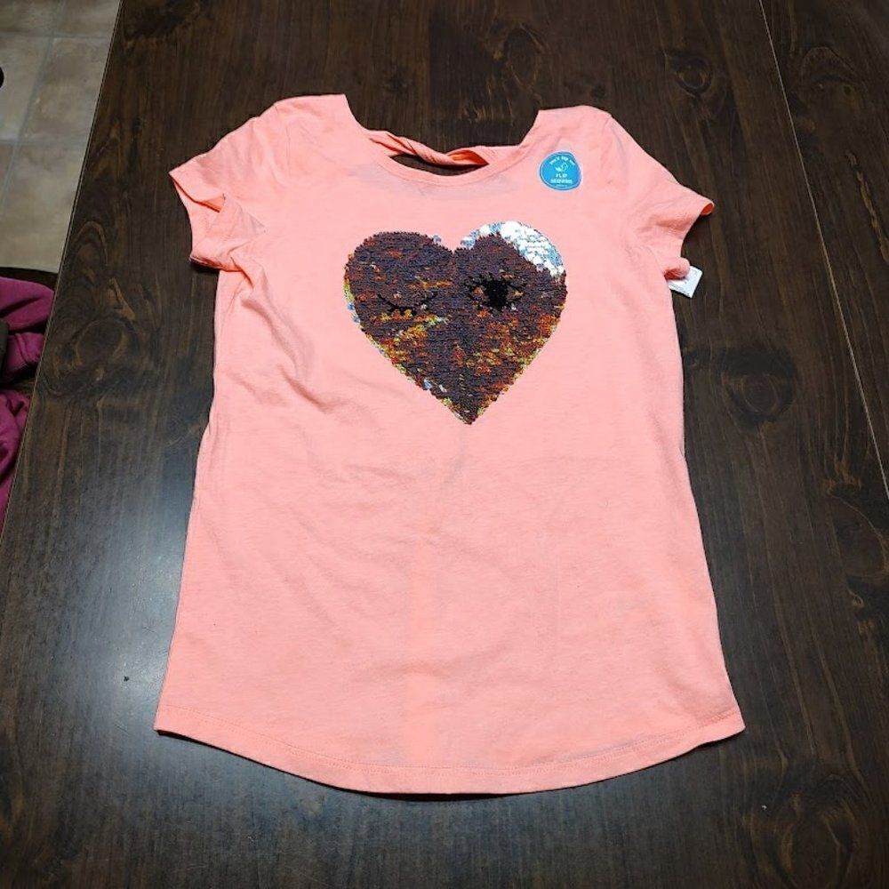 New Carter's Peach Colored Top Sequin Flip Heart With Eyes  Girl's 10